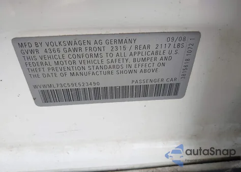 2009 Volkswagen Cc Sport z USA, uszkodzony, nr VIN WVWML73C59E523490